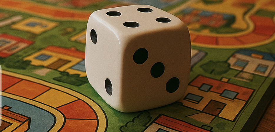 Brettspielen in der Seestadt Würfel auf einem Brettspiel