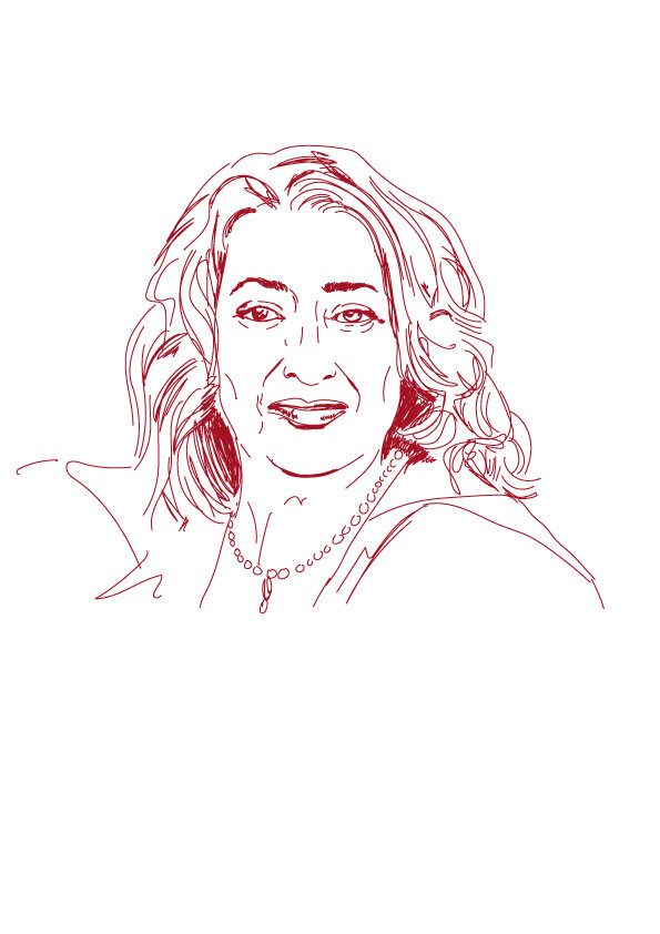 gezeichnetes Portrait von Zaha Hadid