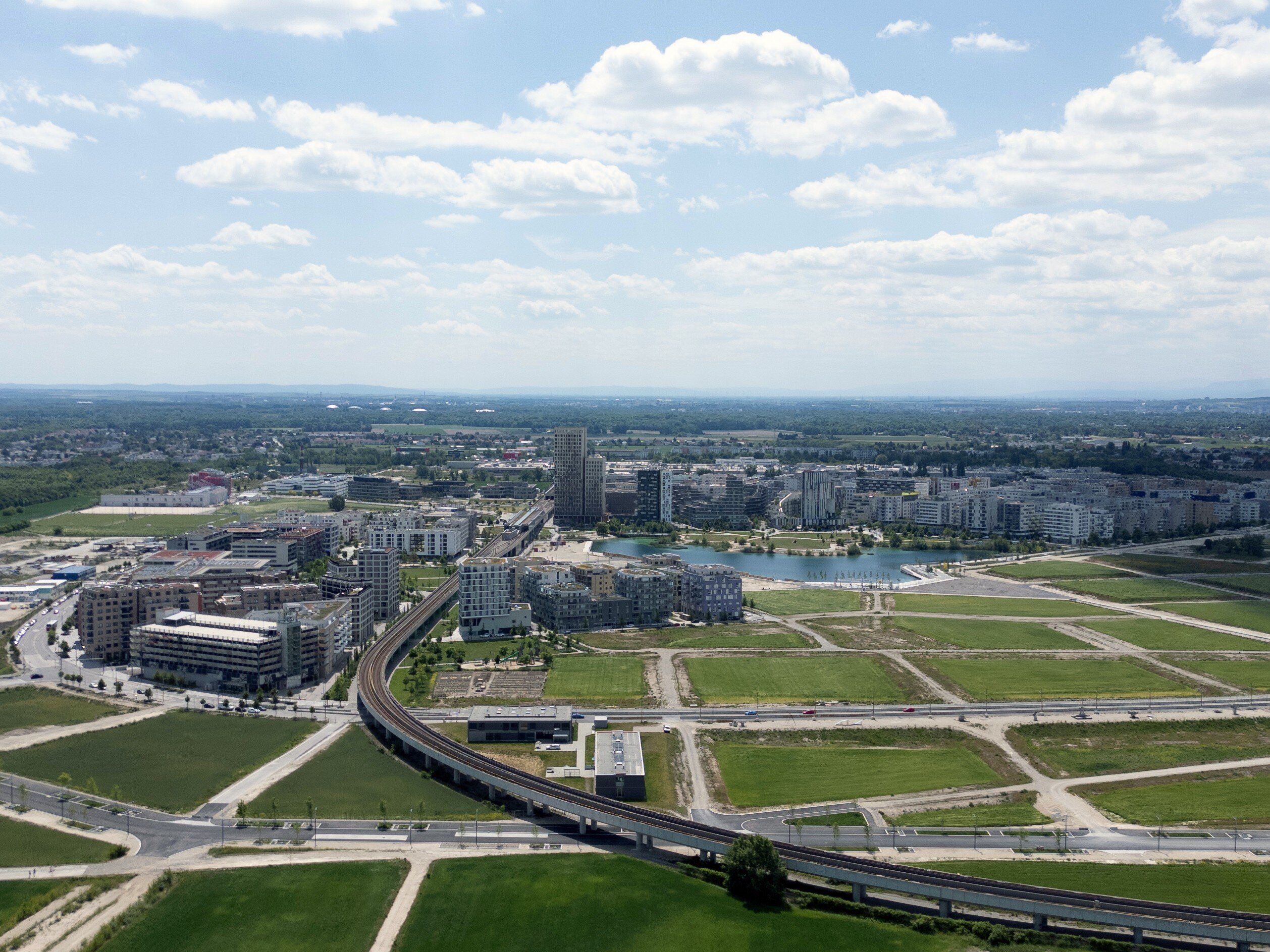 Blick von Norden auf die Seestadt inkl. der Baufelder G3, G8, G9A und G9B