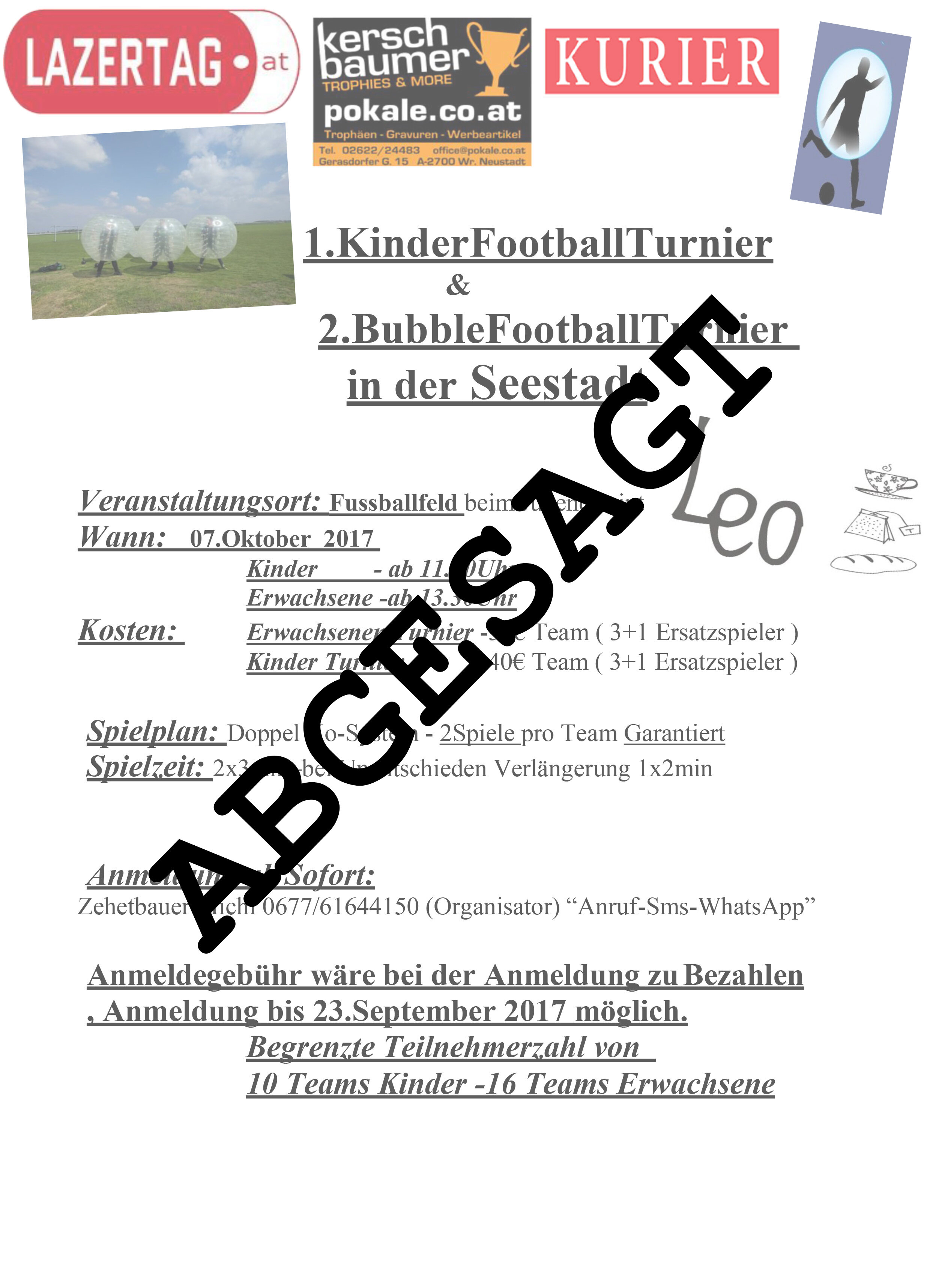 1. Kinder Bubble Football Turnier und 2. Bubble Football Turnier für Erwachsene