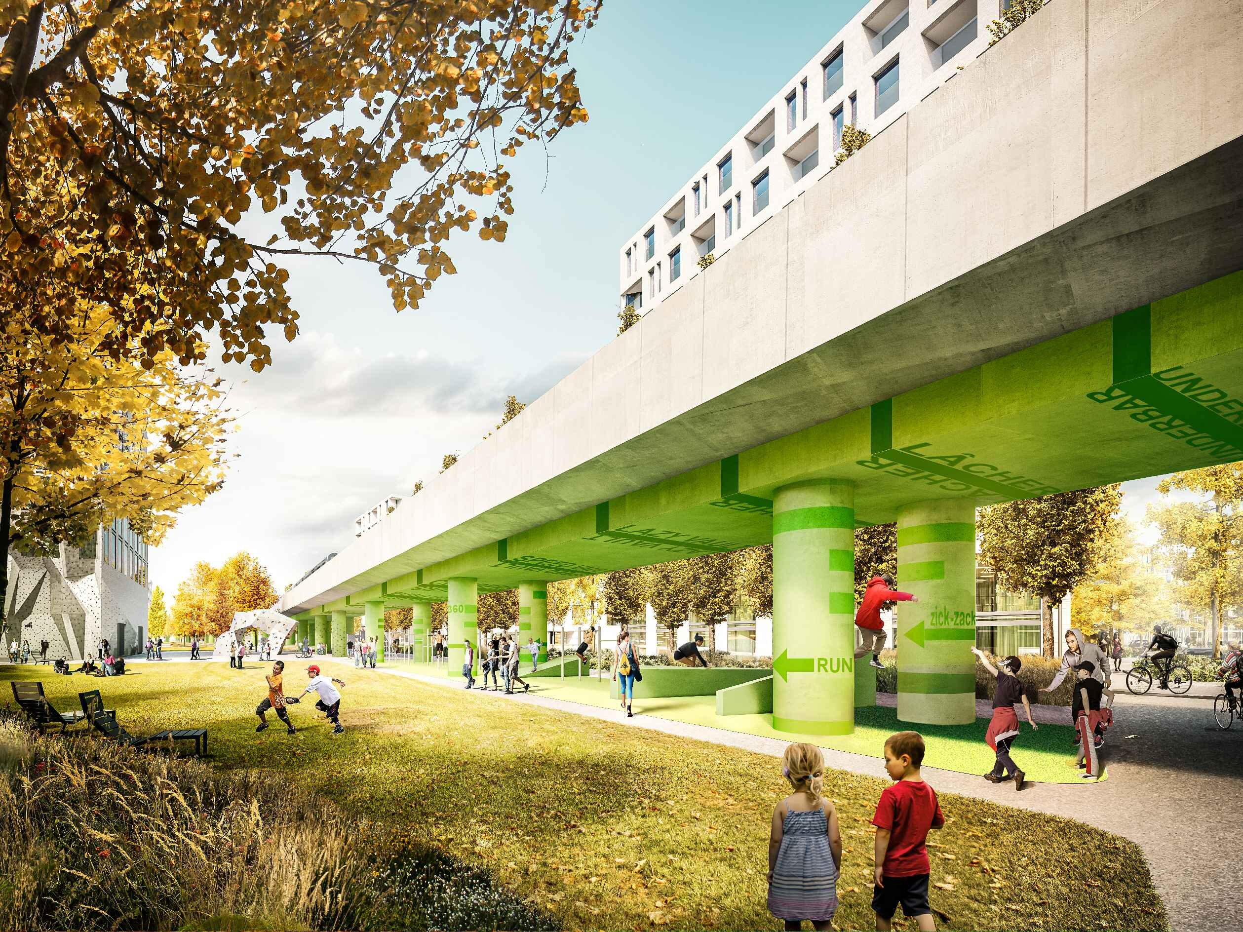 Park Am Seebogen - Blick auf den Bereich unter der U-Bahn