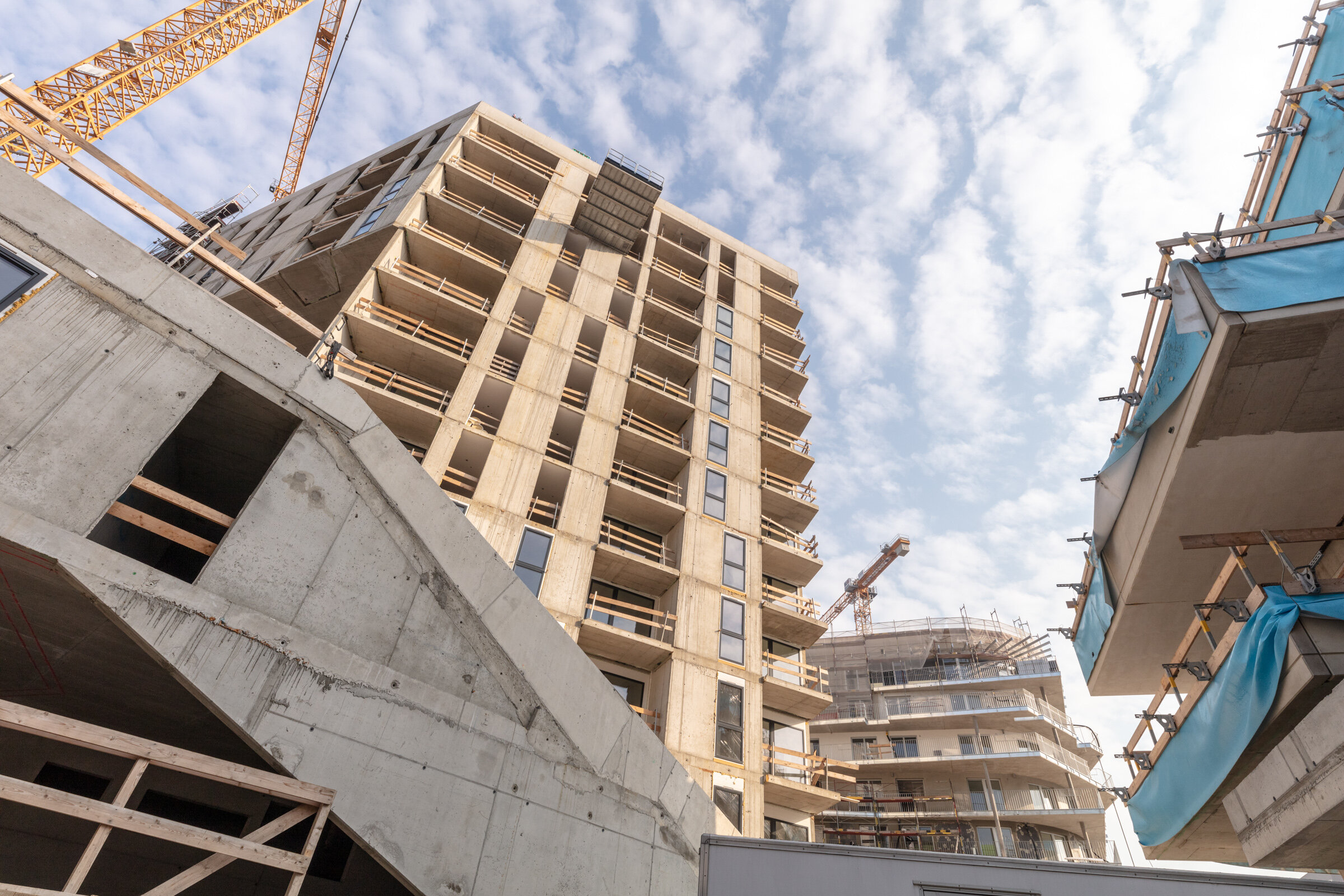 Rohbau eines der SeeSee-Projekte von unten fotografiert. 