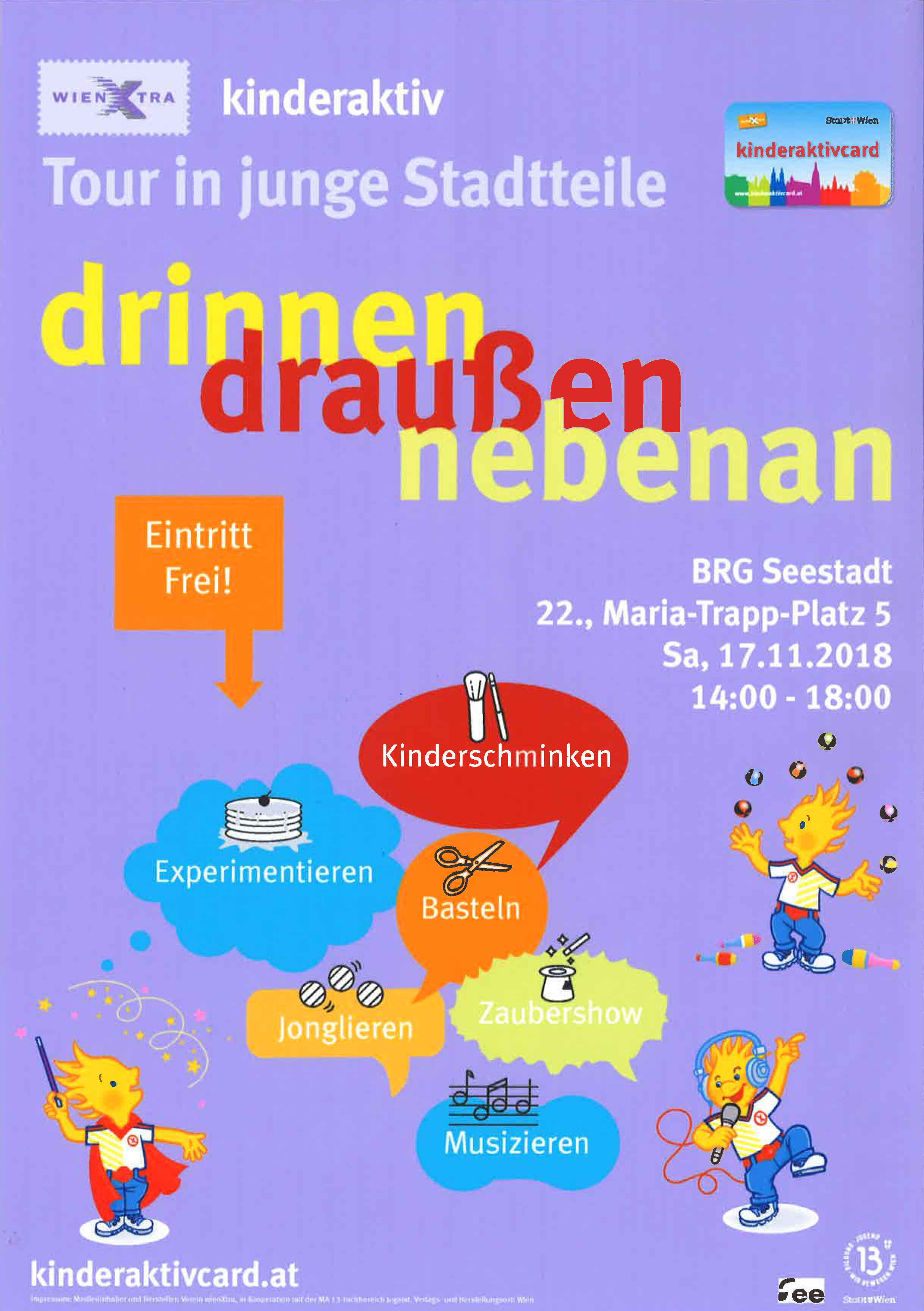 Plakat "DrinnenDraußenNebenan - kinderaktiv-Tour in junge Stadtteile