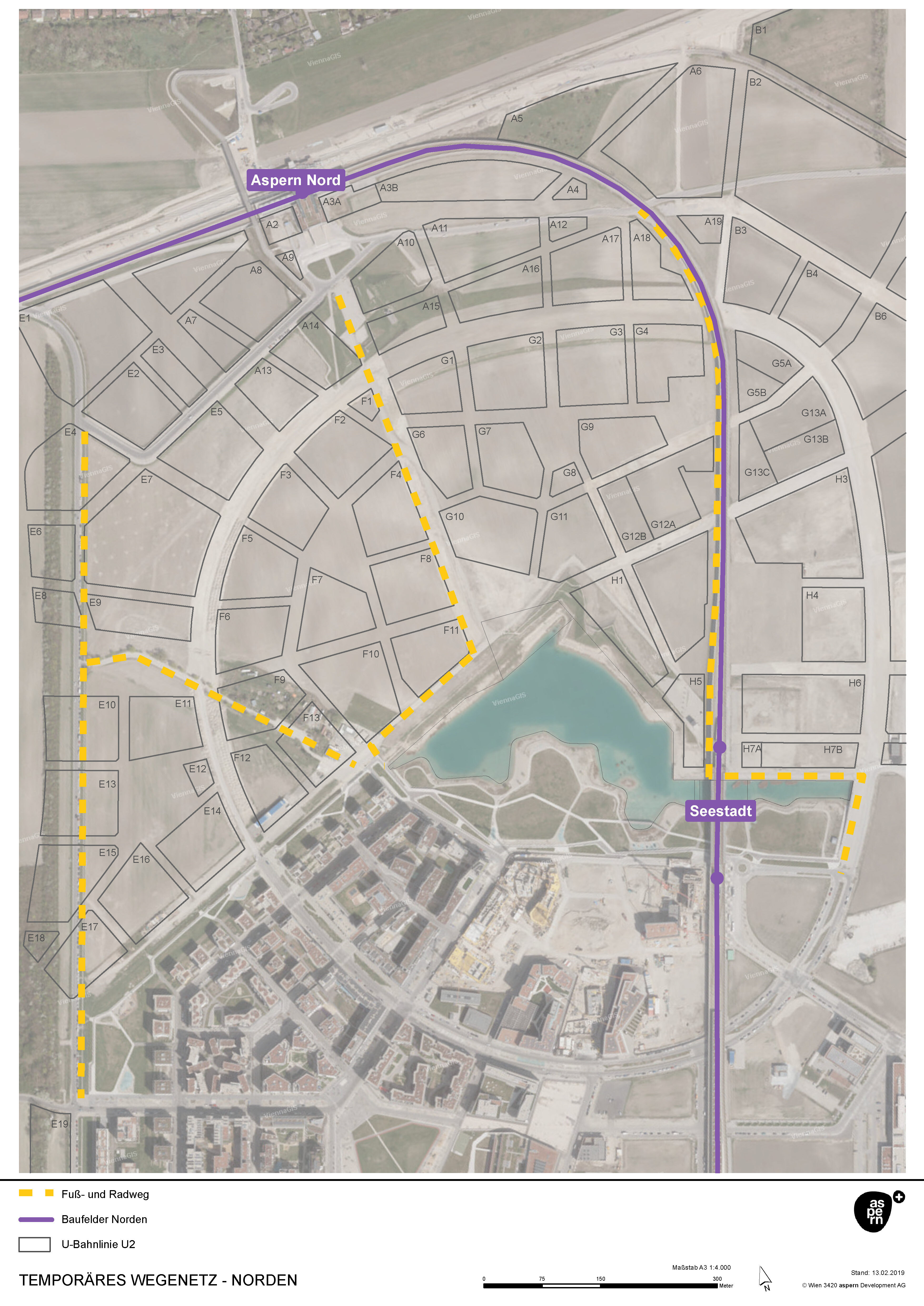 Änderung der Wegeführung im Norden der Seestadt