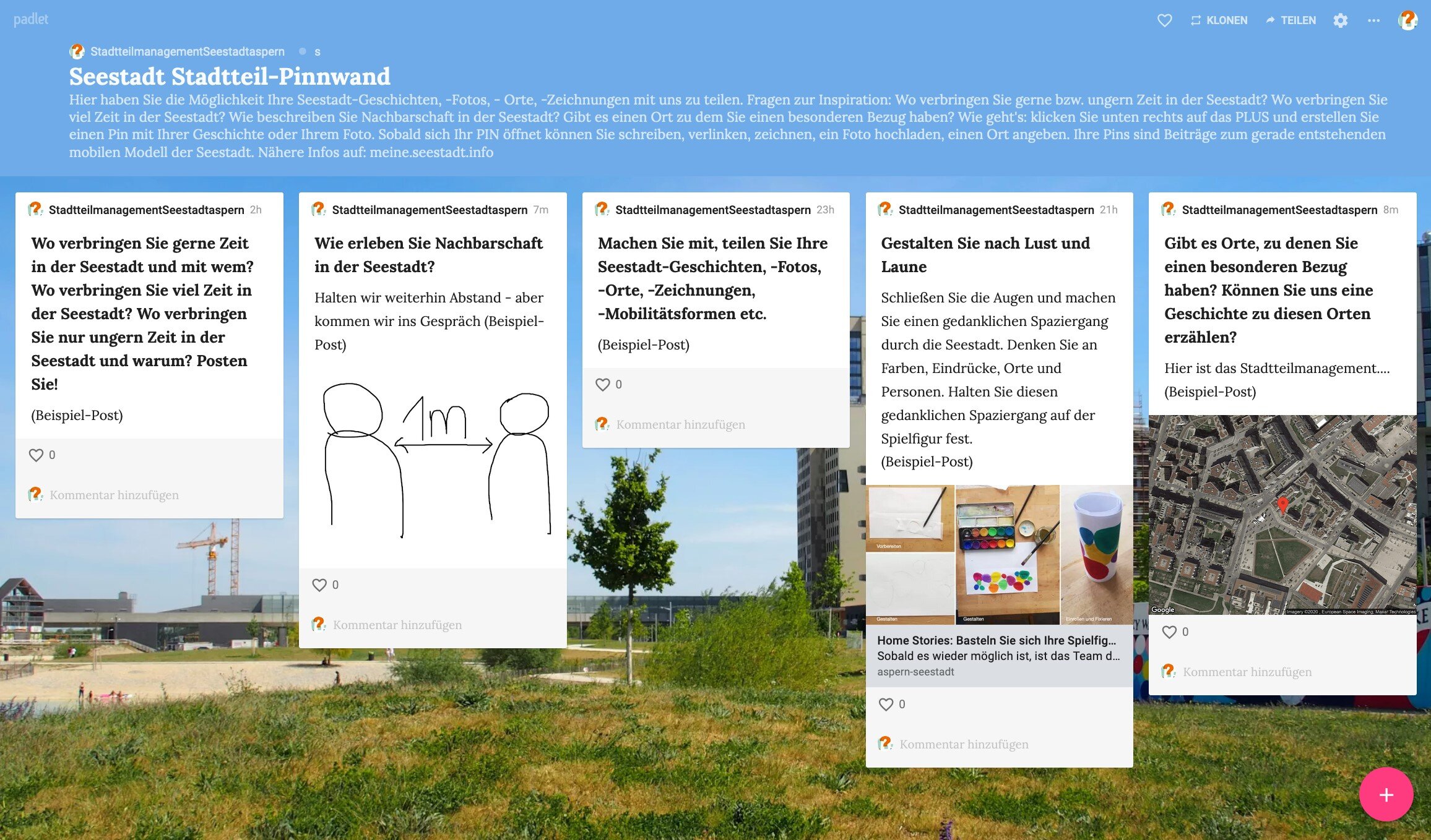Die Seestadt Stadtteil-Pinnwand entsteht