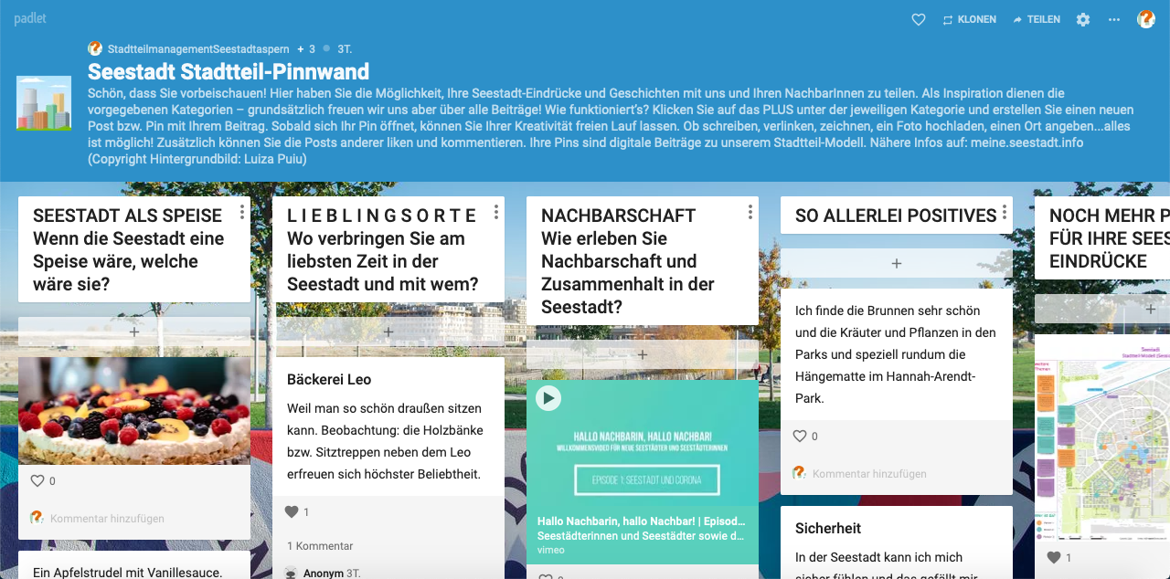 Kennen Sie schon die digitale Seestadt-Stadtteil-Pinnwand?