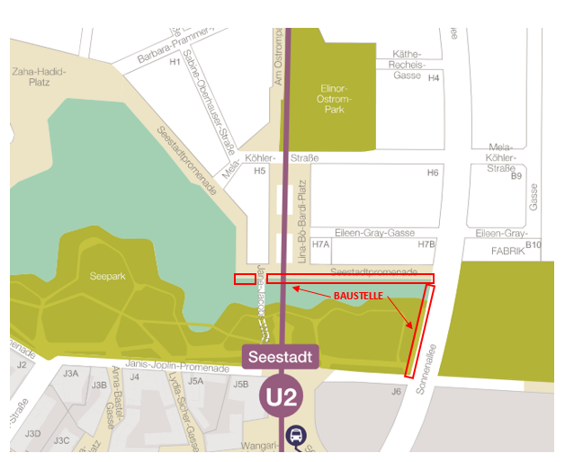 Planausschnitt, wo die Bauarbeiten zur Herstellung der Spundwandabdeckungen stattfinden