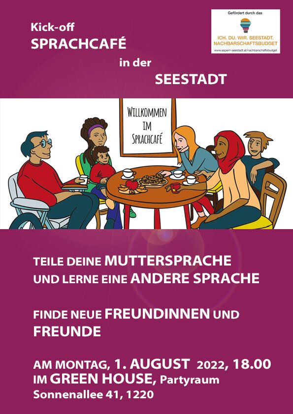 Banner zum Sprachencafe in der Seestadt