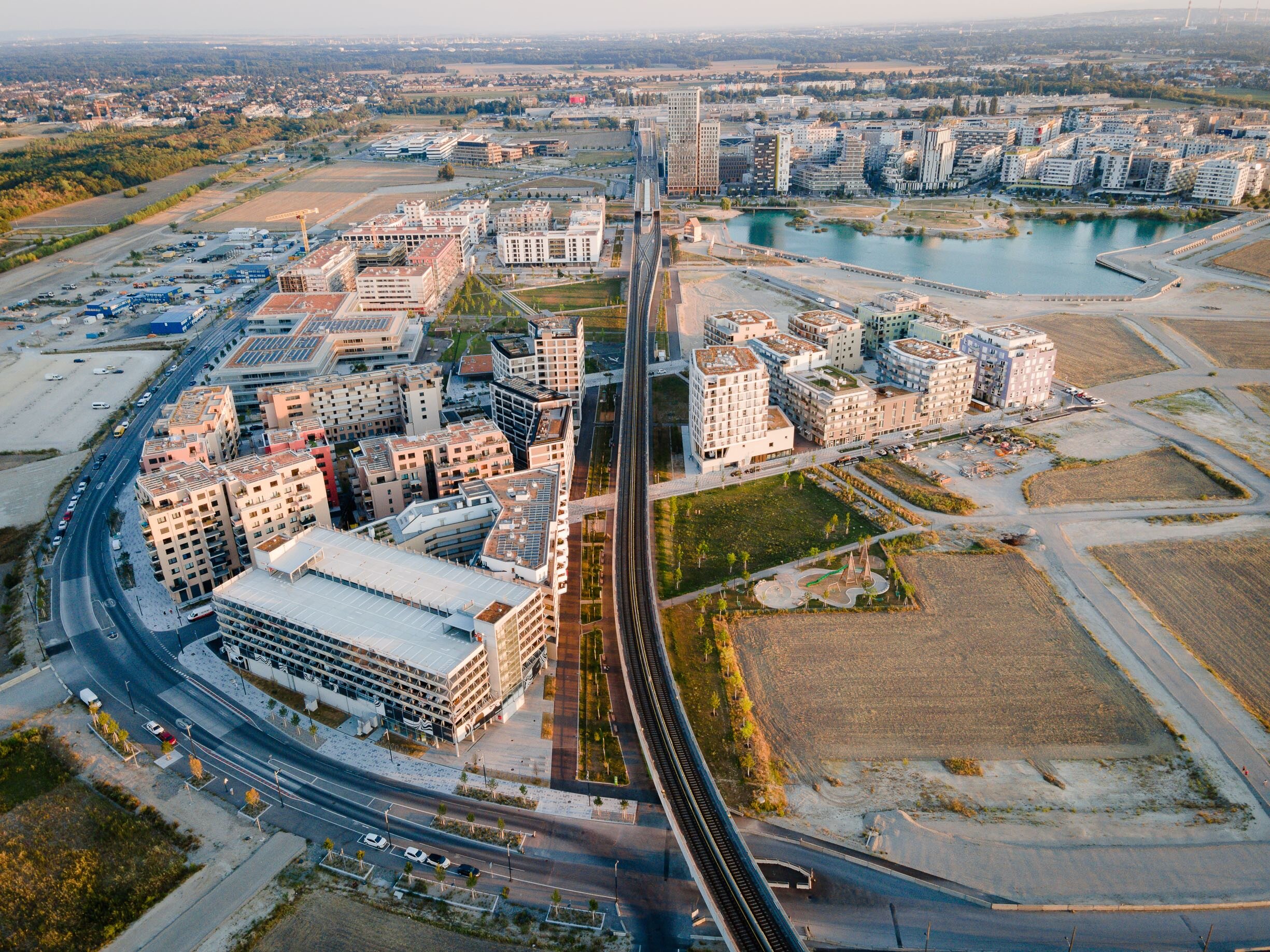 Luftaufnahme von der Seestadt