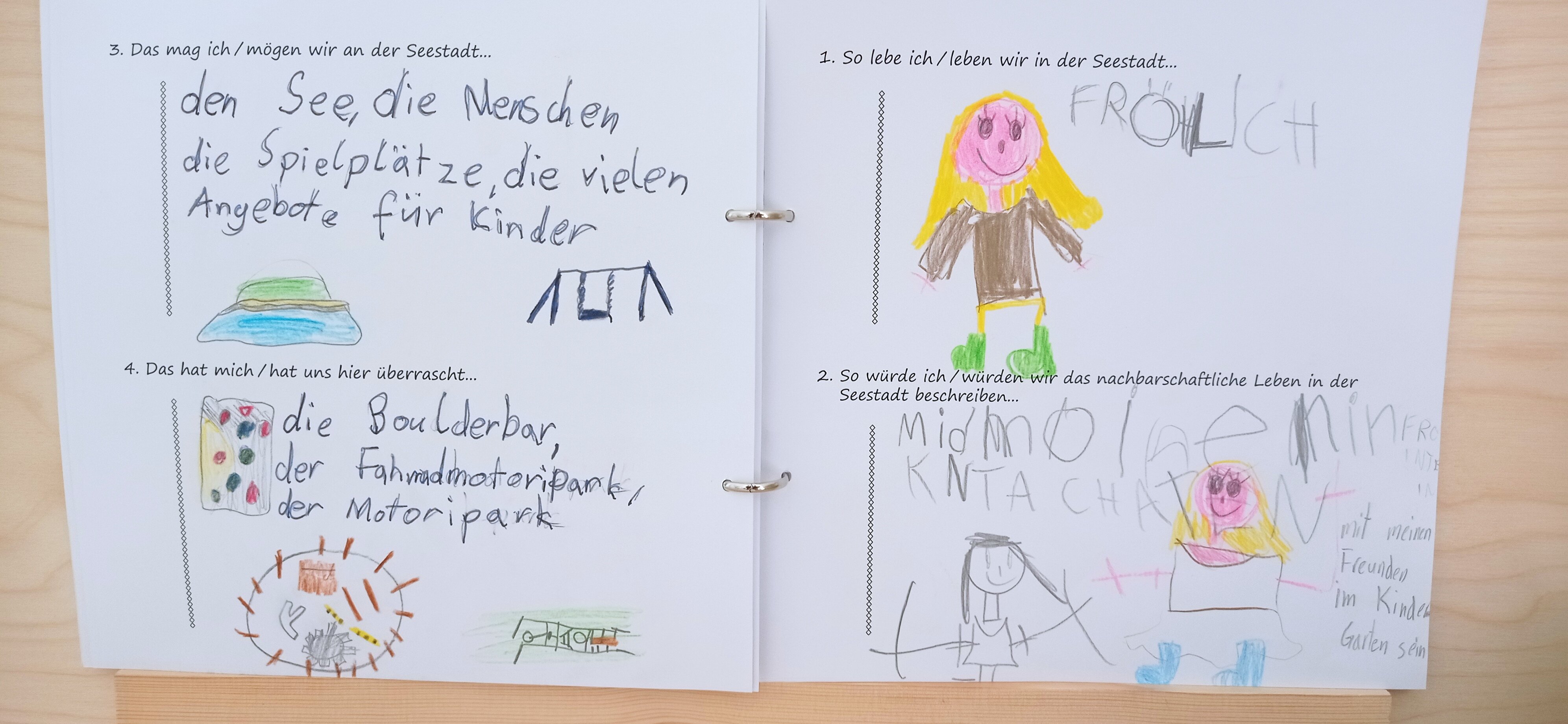 Eine von einem Kind ausgefüllte Seite des Nachbar*innenbuches.
