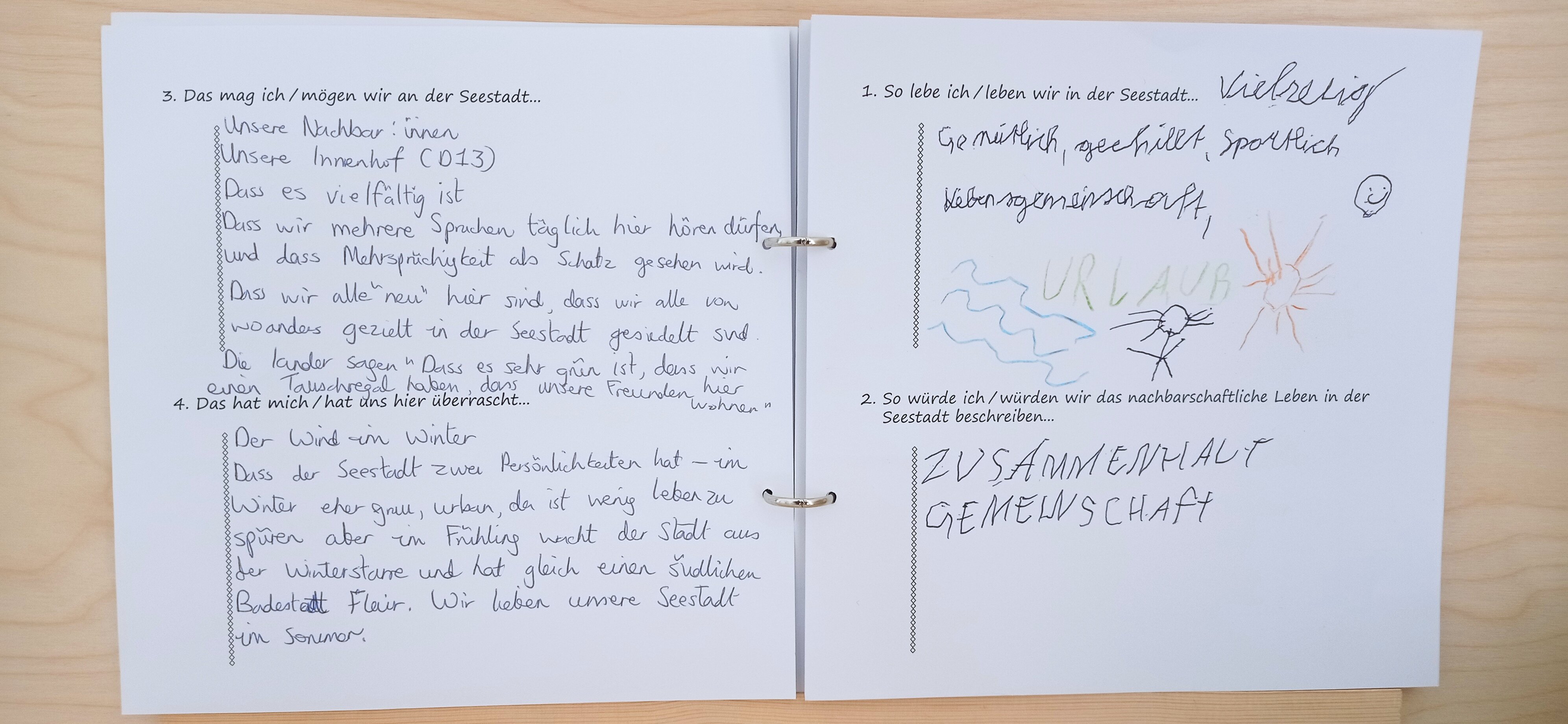 Eine ausgefüllte Seite des Nachbar*innenbuches.