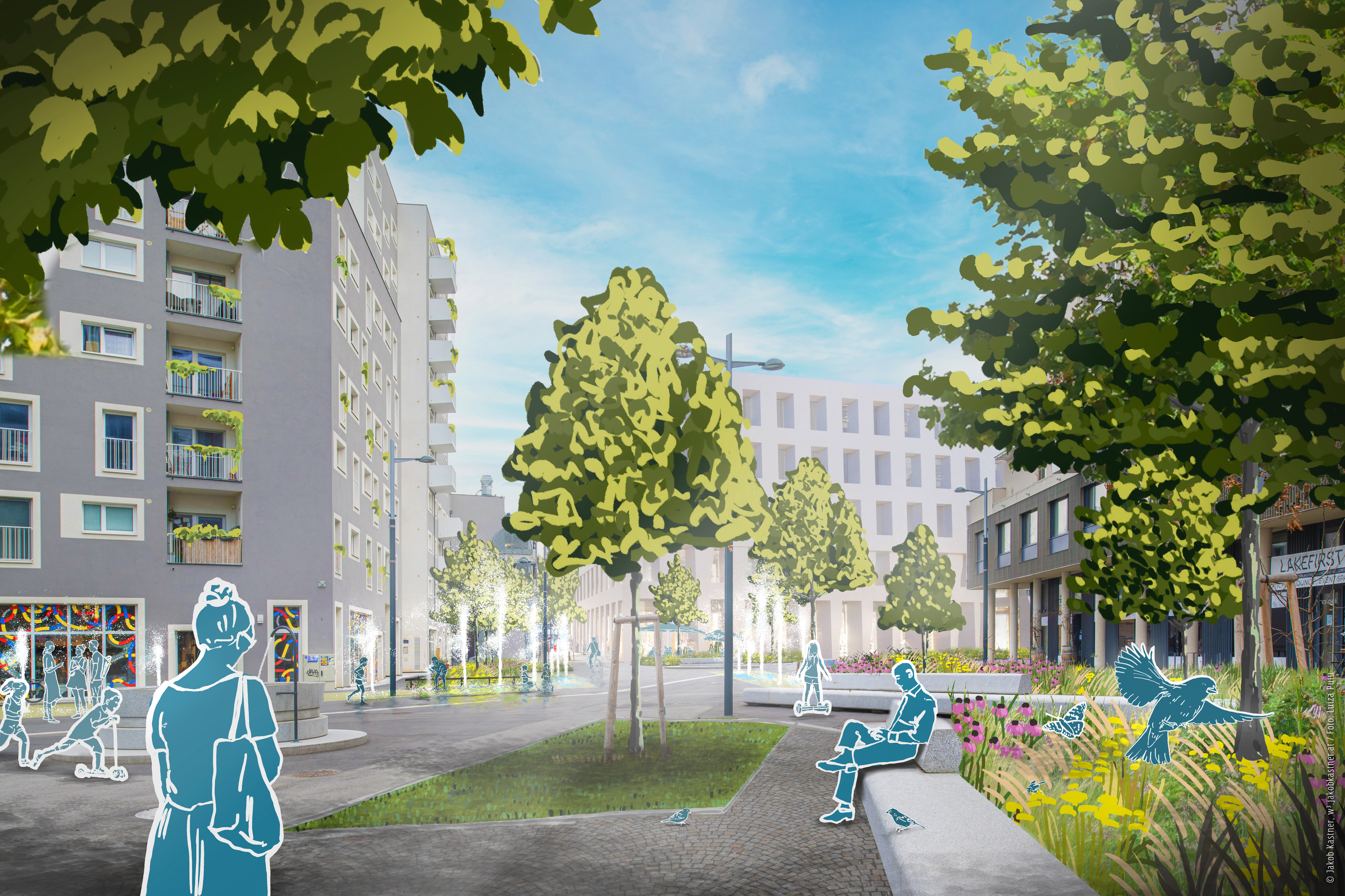 Illustration Begrünung Eva-Maria-Mazzucco-Platz im Seeparkquartier
