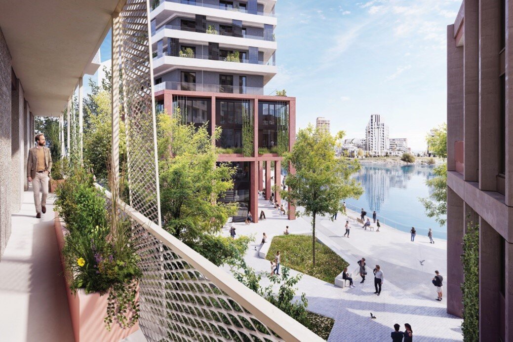 Rendering Bauteil Navis mit Flaniermeile und Seeblick 