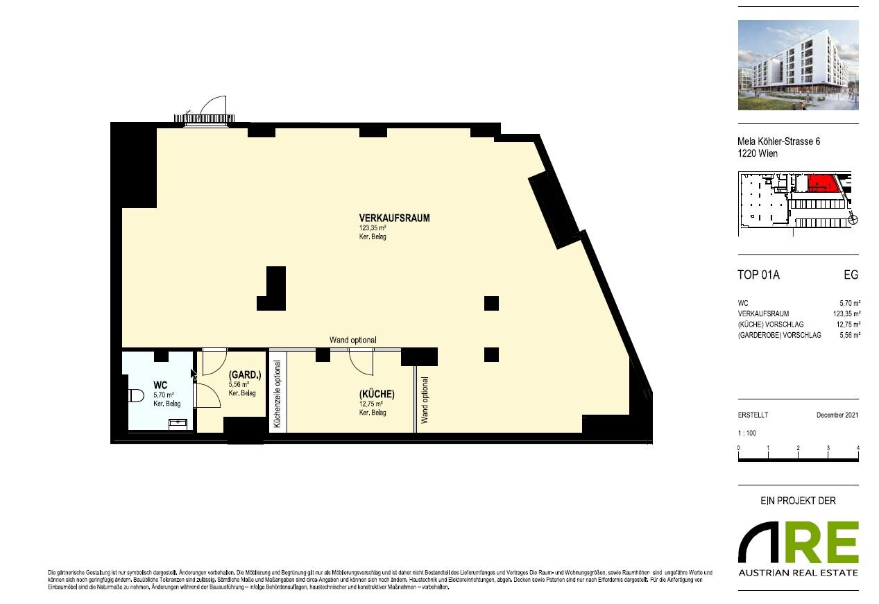 Grundriss Geschäftslokal EG 148m² und UG Lager 46m²
