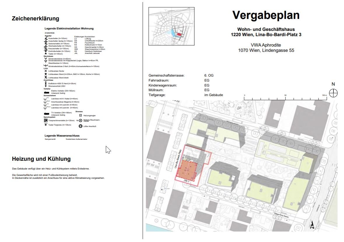 Lageplan VWA - Aphrodite  Geschäftslokal 422m² davon 209m² EG, 186m² UG und Lager und WC
