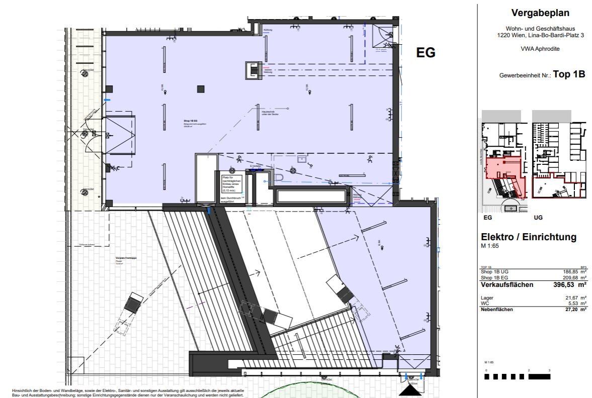 Grundriss EG (VWA - Aphrodite  Geschäftslokal 422m² davon 209m² EG, 186m² UG und Lager und WC)