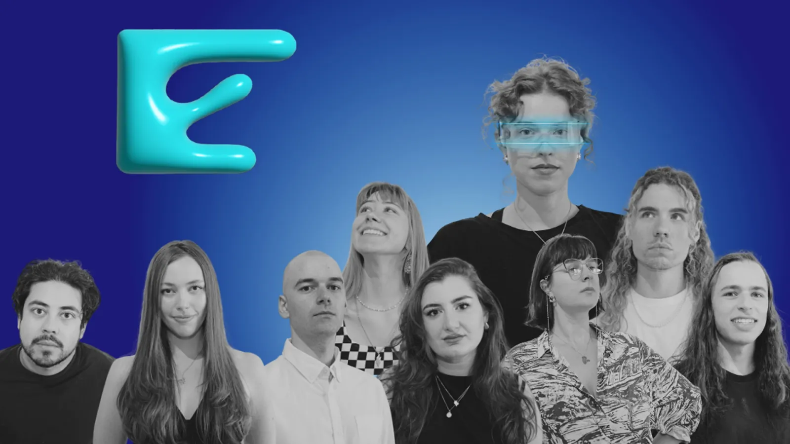 Plakat zum Musical Enocchio, Menschen sind zu sehen, ein futuristisches E ist zu sehen