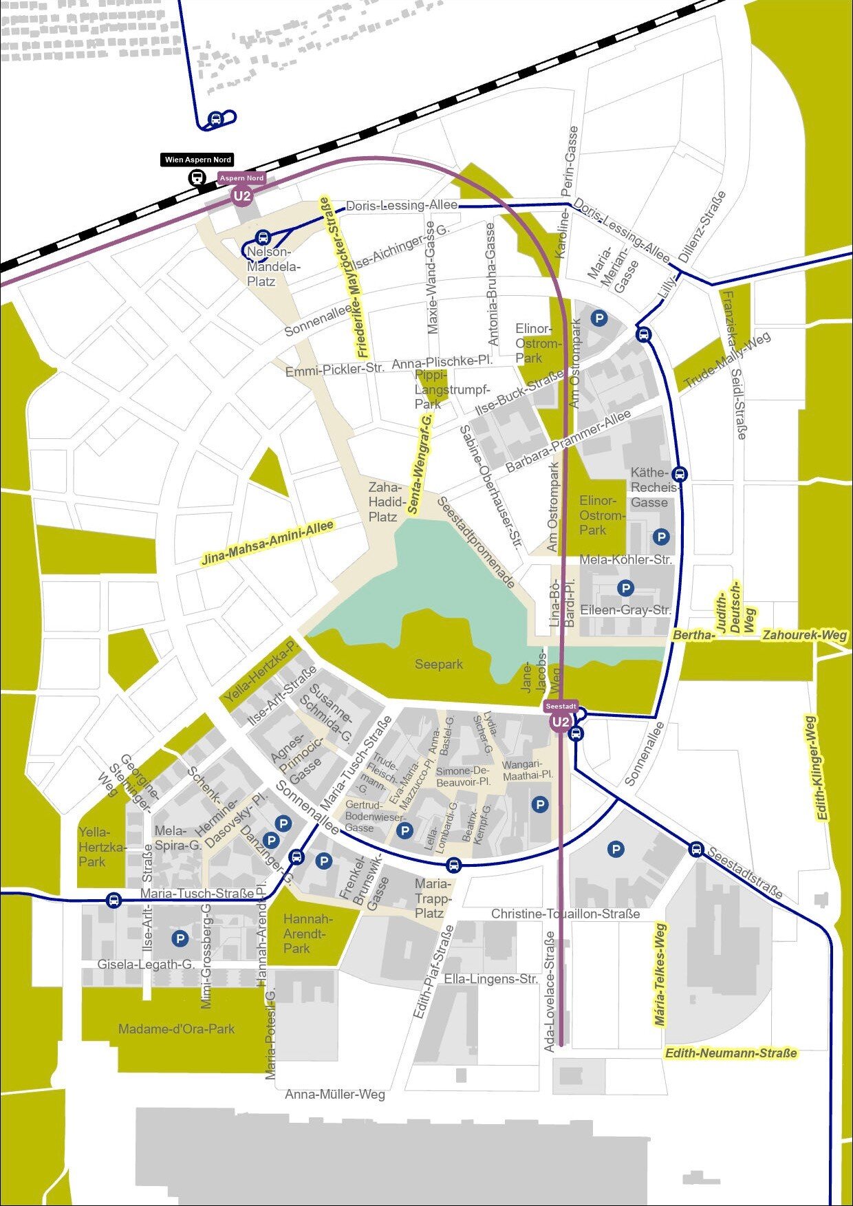 Karte mit verschiedenen weiblichen Straßennamen.