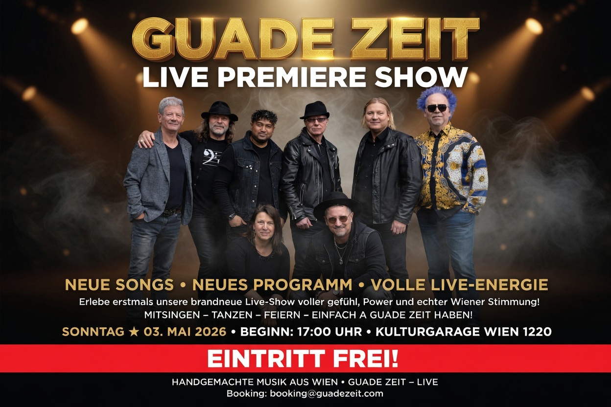 Plakat von Konzert GUADE ZEIT mit Band und Zeiten