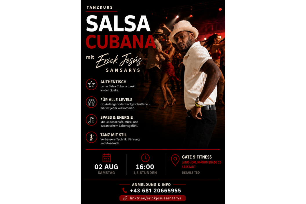 Plakat zu einem Salsa Kurs am 2. August