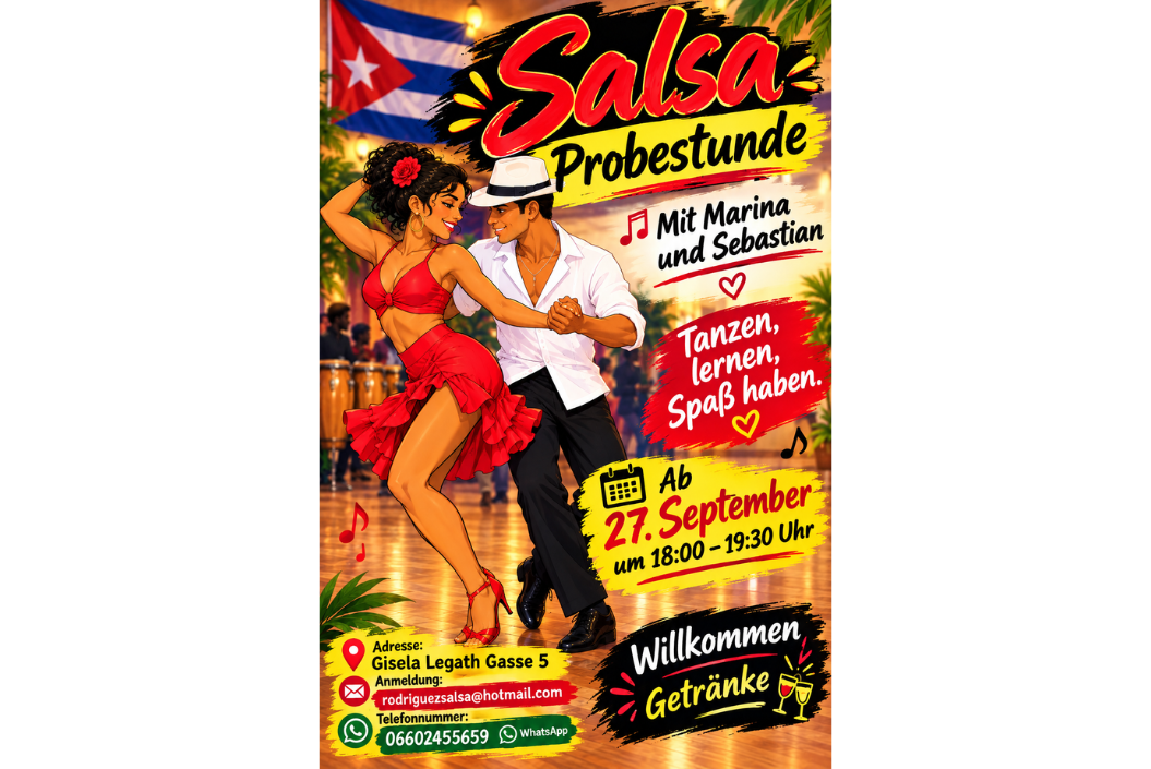 Plakat für Salsa Probestunde 