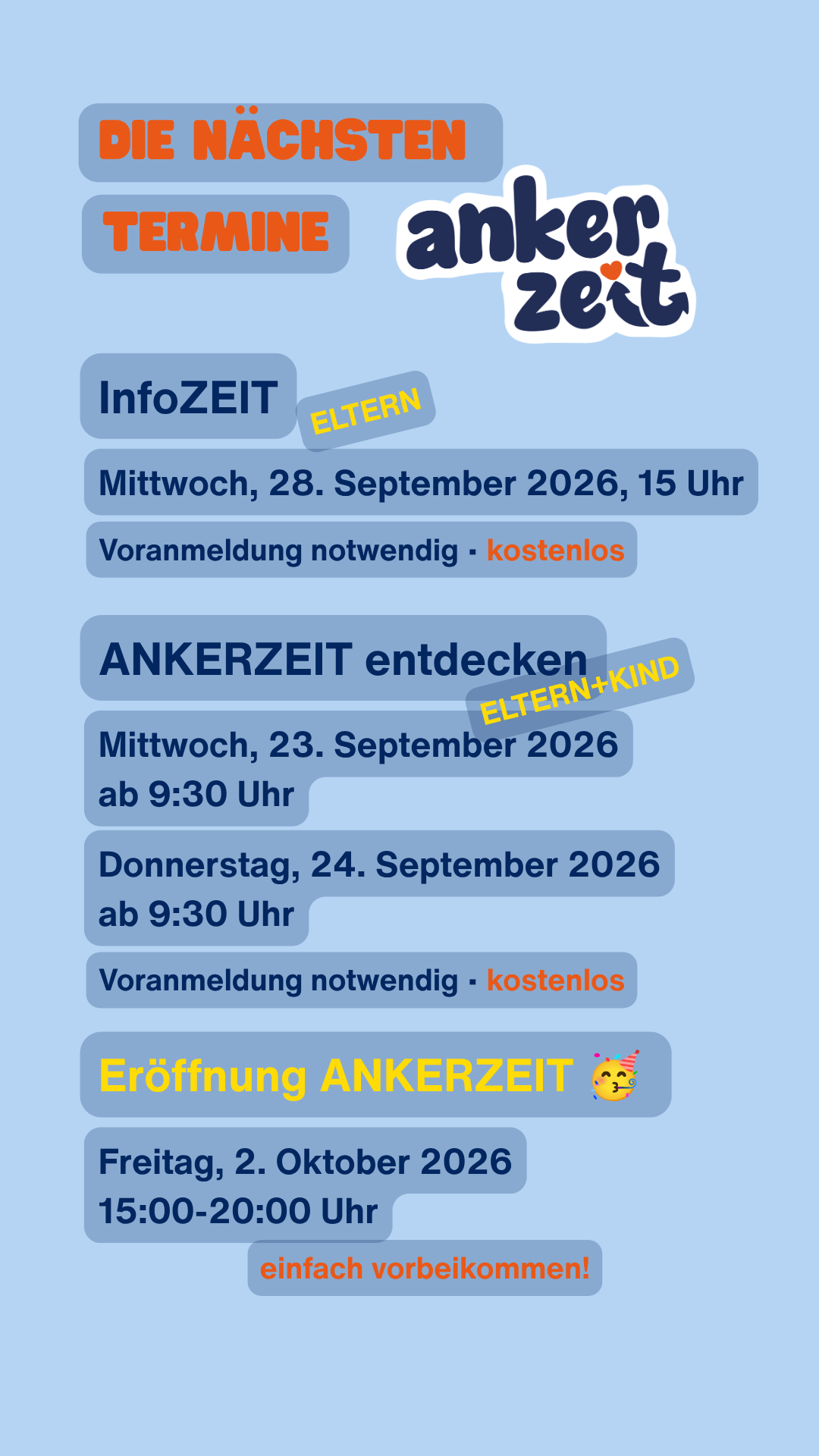Plakat zu allen kommenden Terminen im September und Oktober in der Ankerzeit