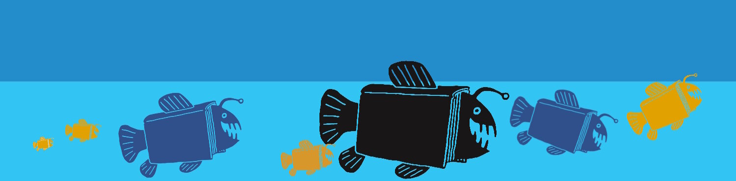 Bücher in Form von Fischen schwimmen 