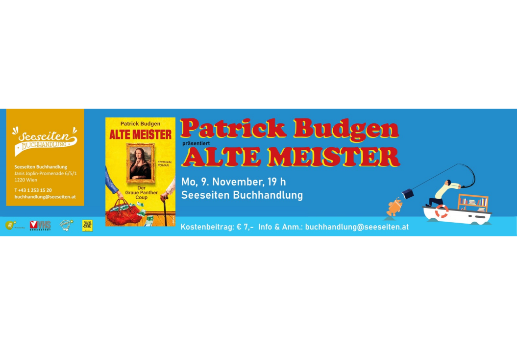 Plakat zur Lesung von Patrick Budgen "Alte Meister"