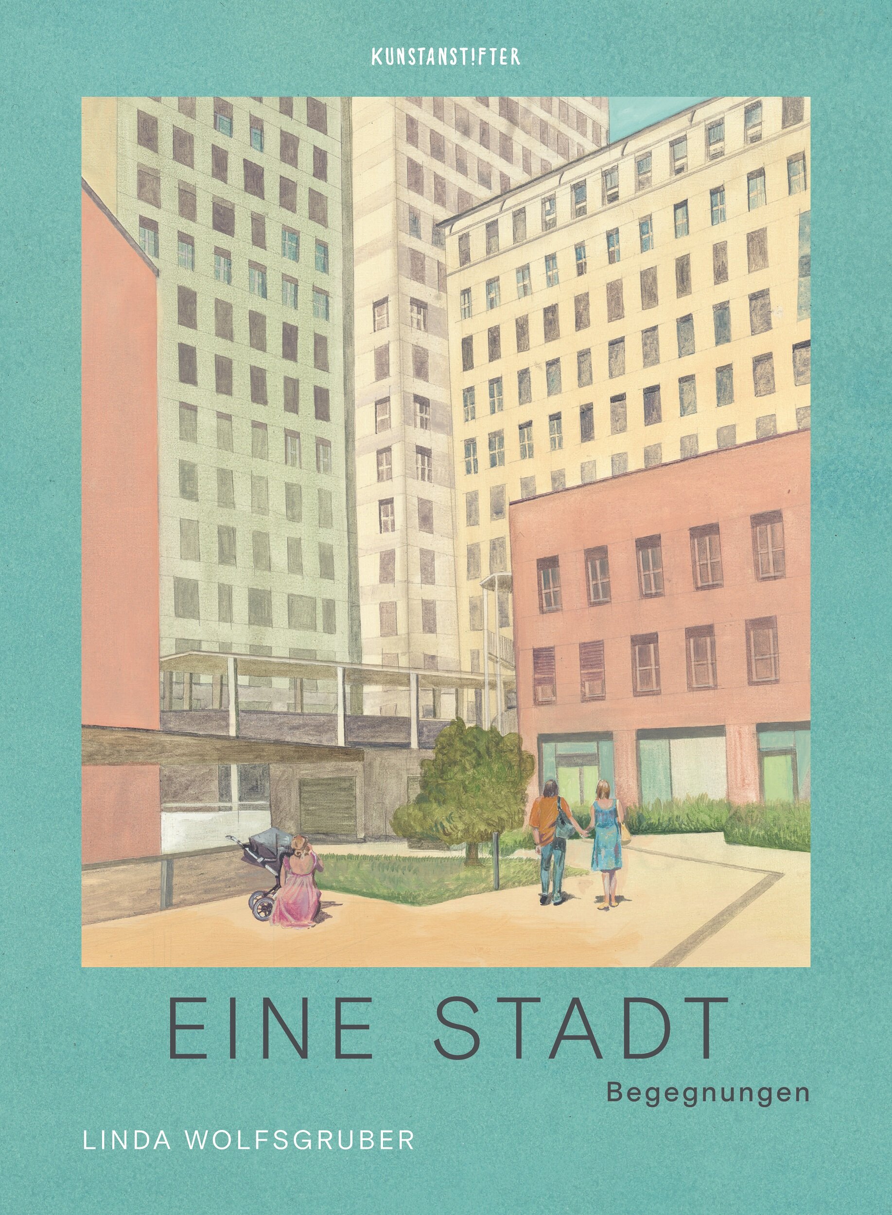 ein Buchcover. gezeichnete Hochhäuser