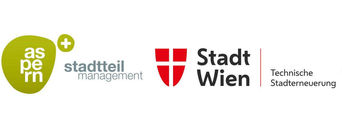 Logos des Stadtteilmanagements Seestadt aspern sowie der Stadt Wien Technischen Stadterneuerung.